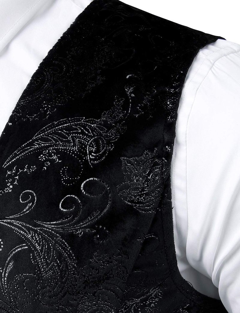 ZEROYAA Mens Hipster Black Paisley Single Breasted Suit Dress Vest/Tuxedo Waistcoat Z49 Black X Large - Image 4